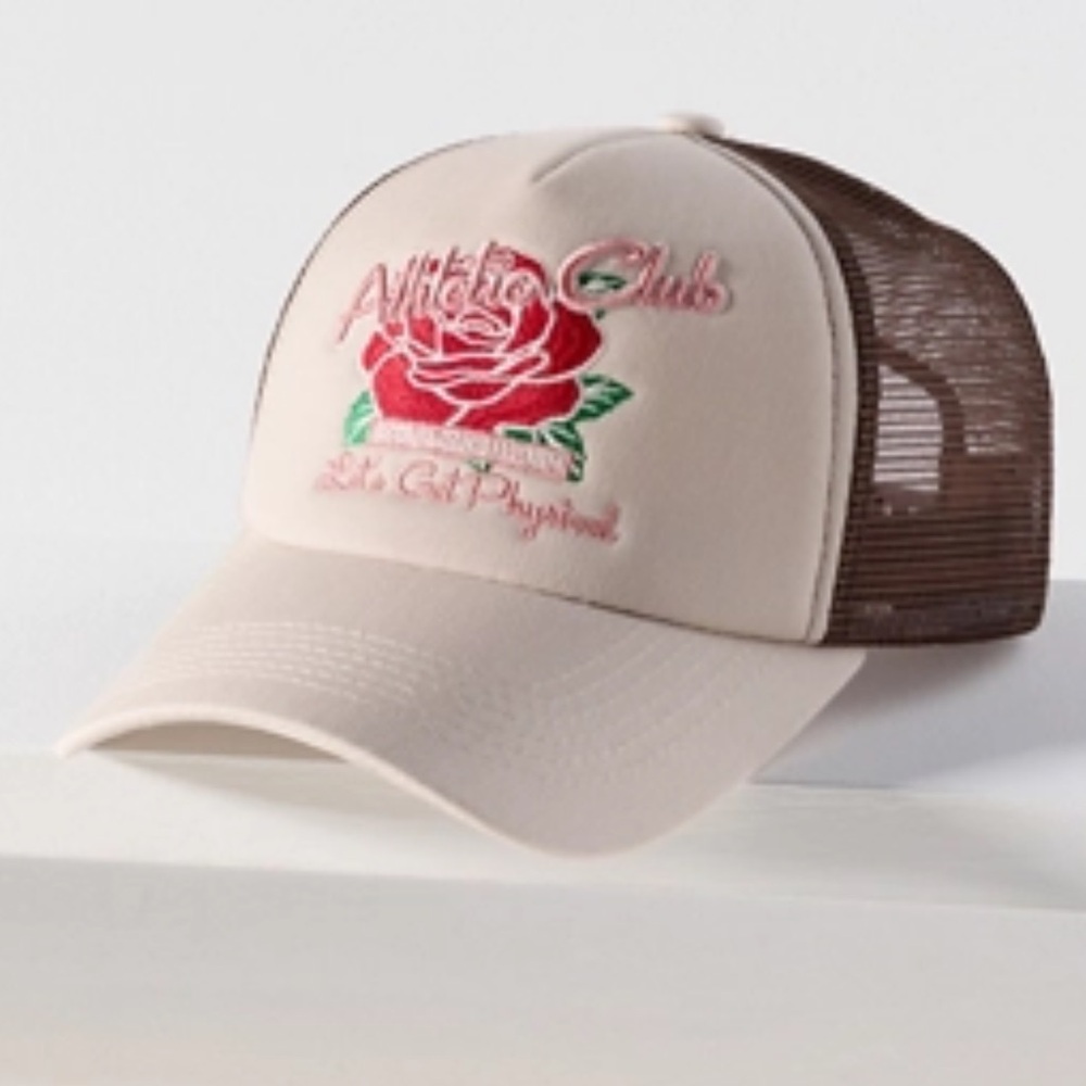 Worn West for Anthropologie NEW Beige Pink Mesh Cap “let’s get physical” NEW